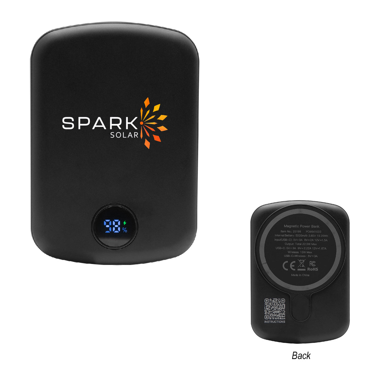 Mag Max Wireless Charging Power Bank, 15W - Black - Full Color