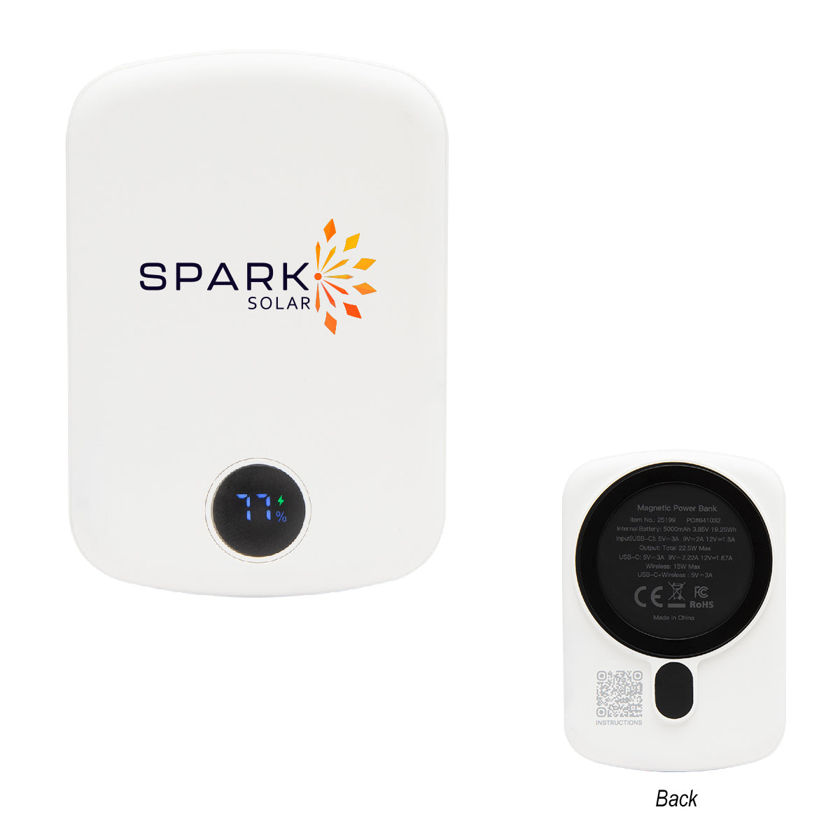 Mag Max Wireless Charging Power Bank, 15W - White - Full Color