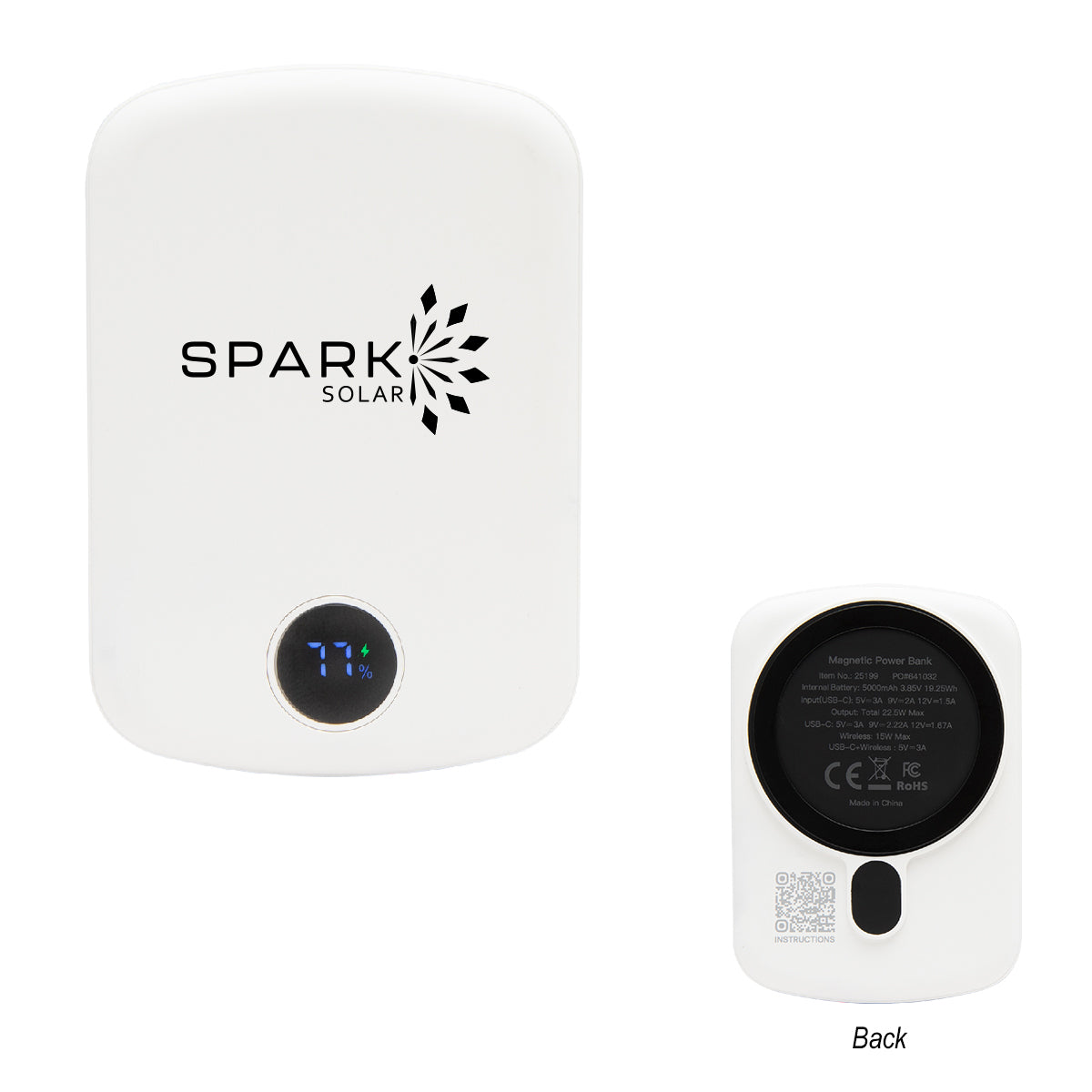 Mag Max Wireless Charging Power Bank, 15W - White - Silk Screen