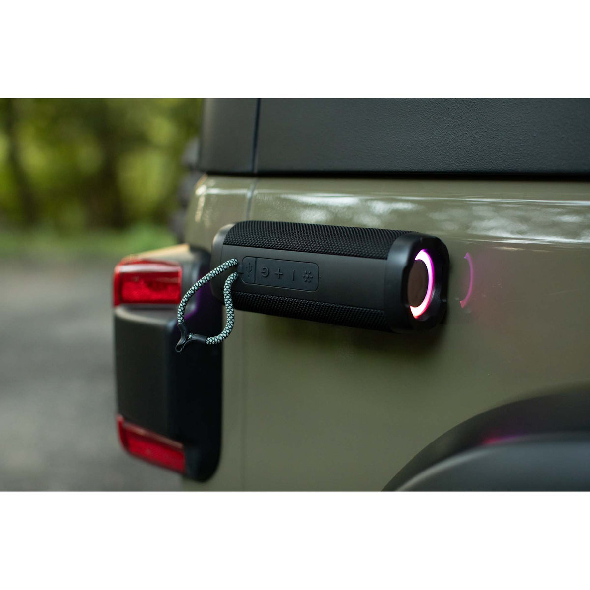 MagKnit Magnetic Speaker with Party Lights - Black - Propped 2