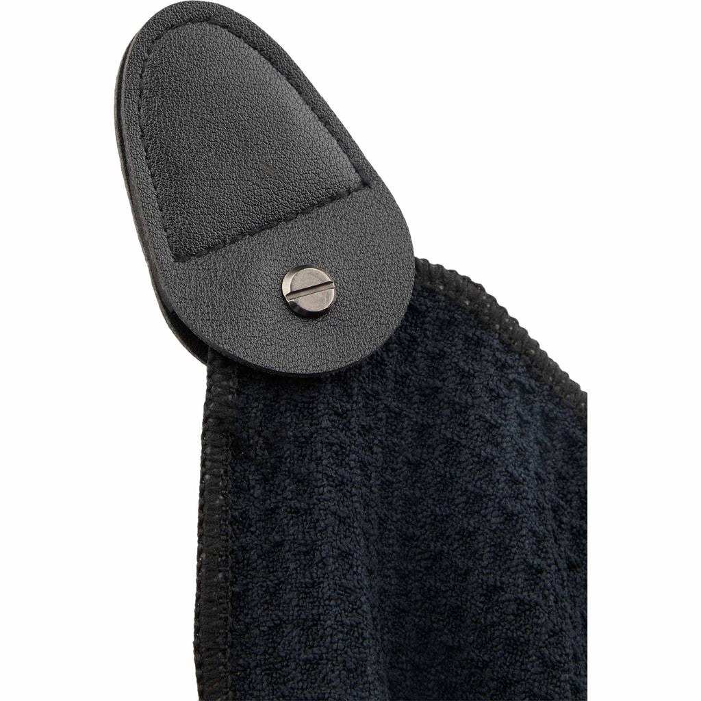 Magnetic Golf Towel in Recycled Waffle Polyester - Black - Left Angle Detail