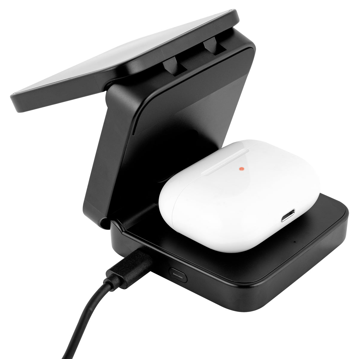 Magnetic Multi-Charging Station in Recycled ABS, 15W - Black - Earbuds_Charger_Inuse
