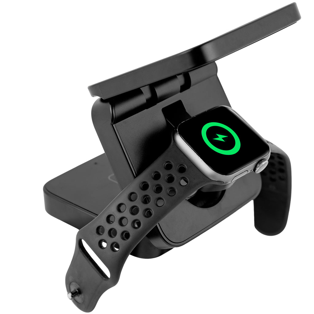Magnetic Multi-Charging Station in Recycled ABS, 15W - Black - Watch_Charger_Inuse