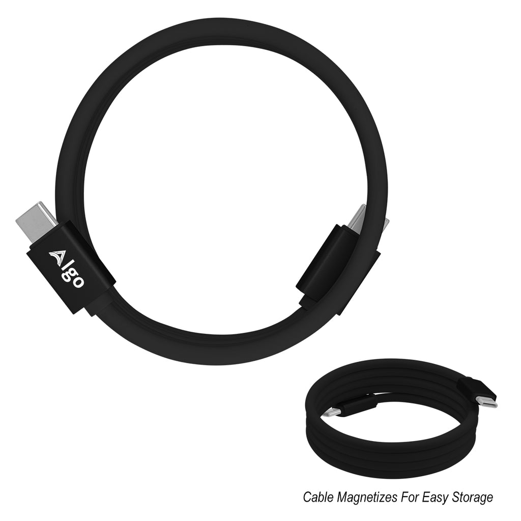 Magnetic Silicone Type-C Charging Cable, 100W - Black - Pad Print