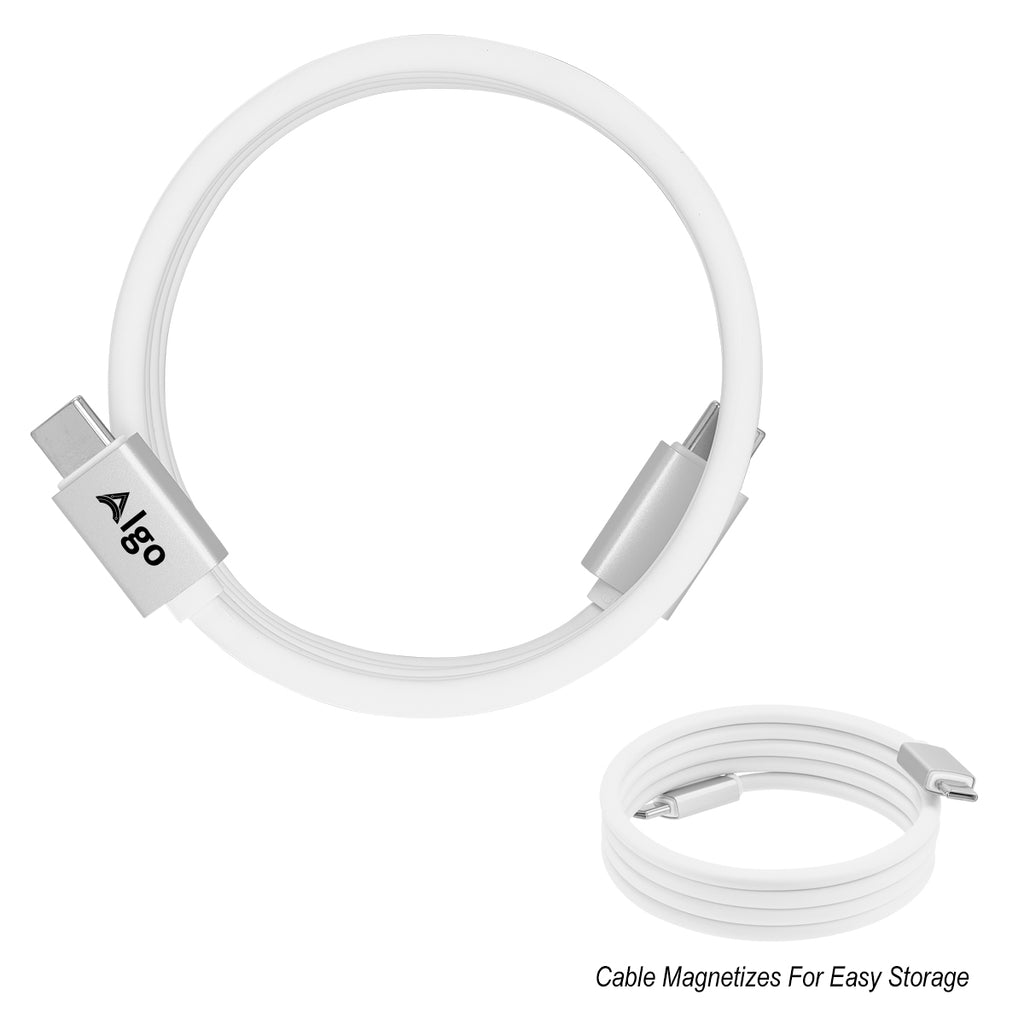 Magnetic Silicone Type-C Charging Cable, 100W - White - Pad Print