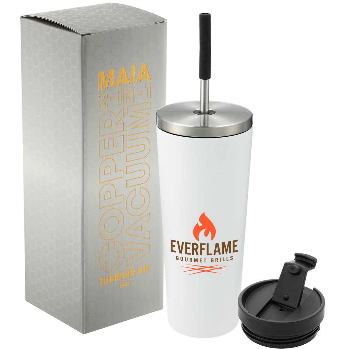 Maia Copper Insulated Tumbler with Two Lids, 24 oz Full Color - White - Front 3