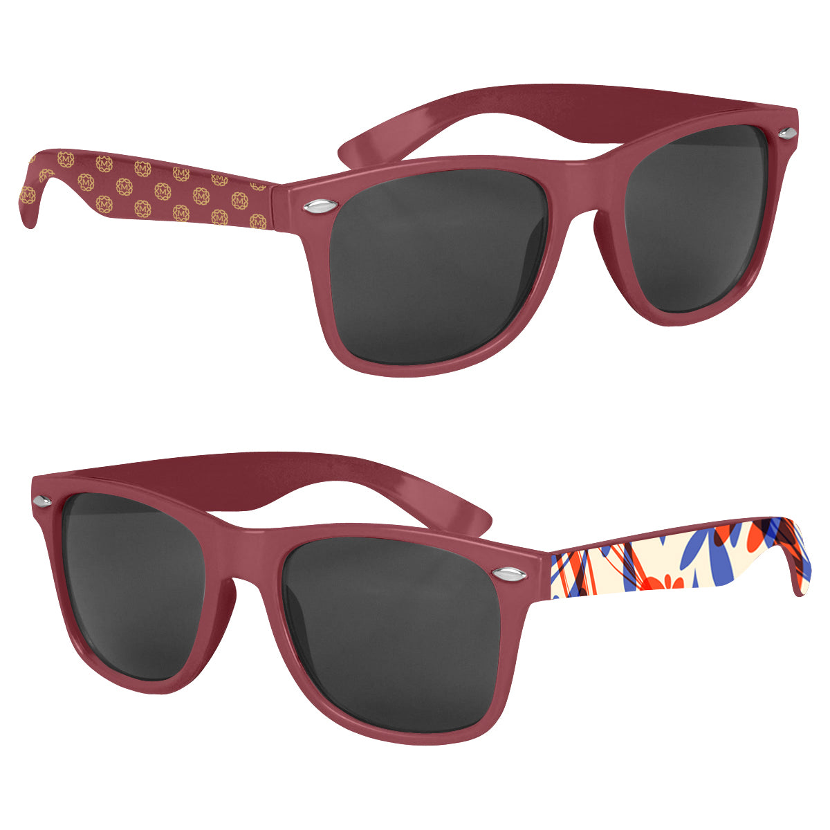 Malibu Sunglasses in Full Color - Maroon - Printed