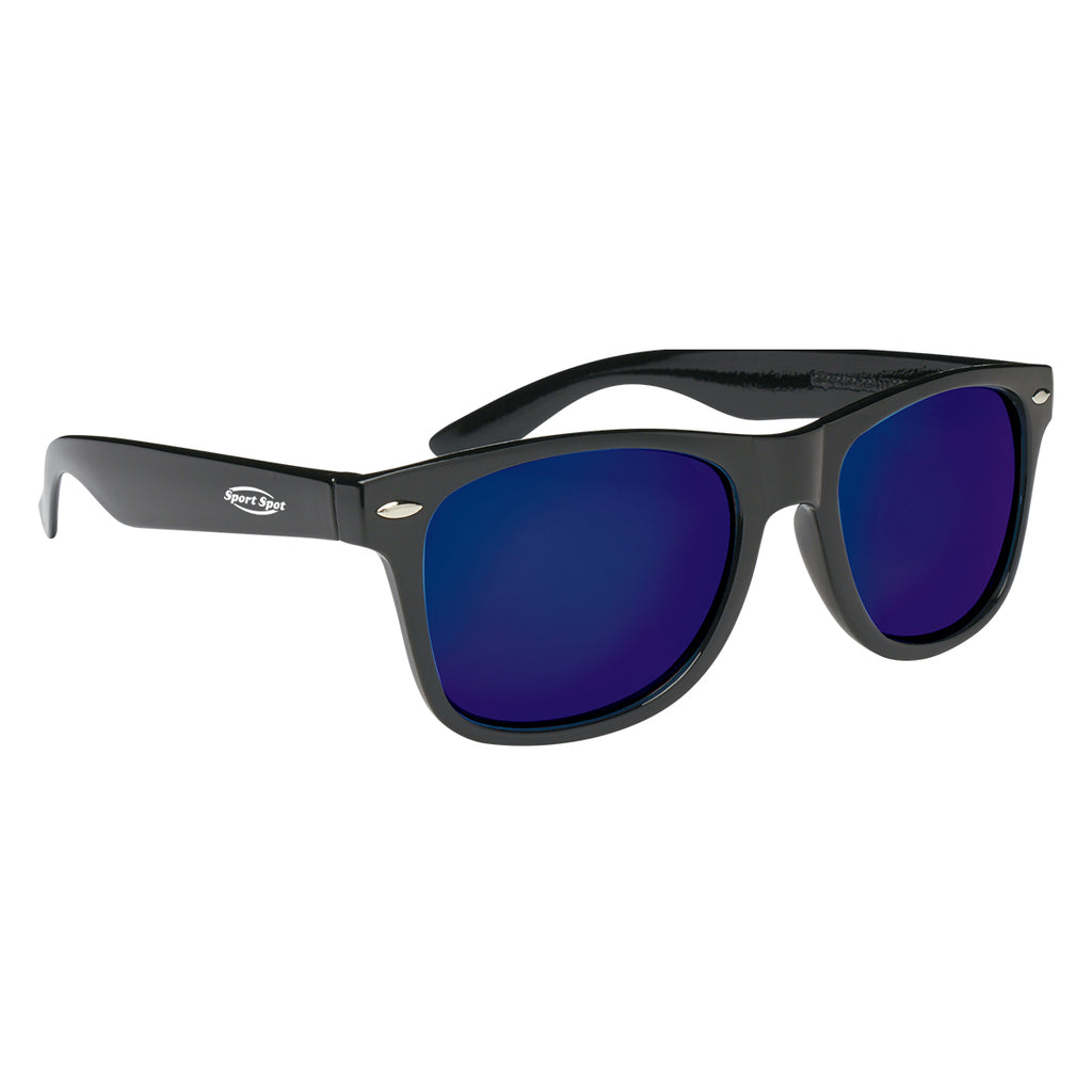Malibu Sunglasses, Mirrored - Black with Blue - Silk Screen
