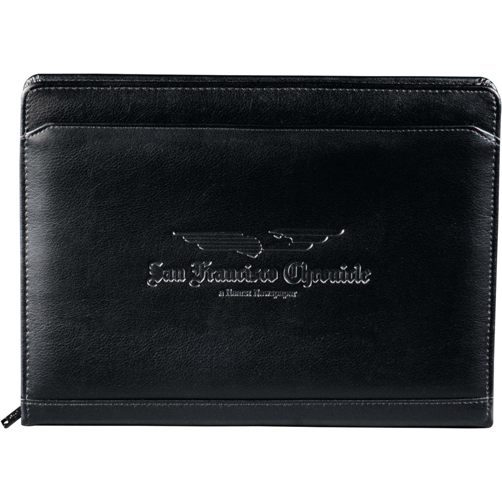 Manchester Zippered Padfolio with Solar Calculator Debossing - Black - Front