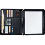 Manhattan Pebble Grain Leather Zippered Padfolio Debossing - Black - Front 2