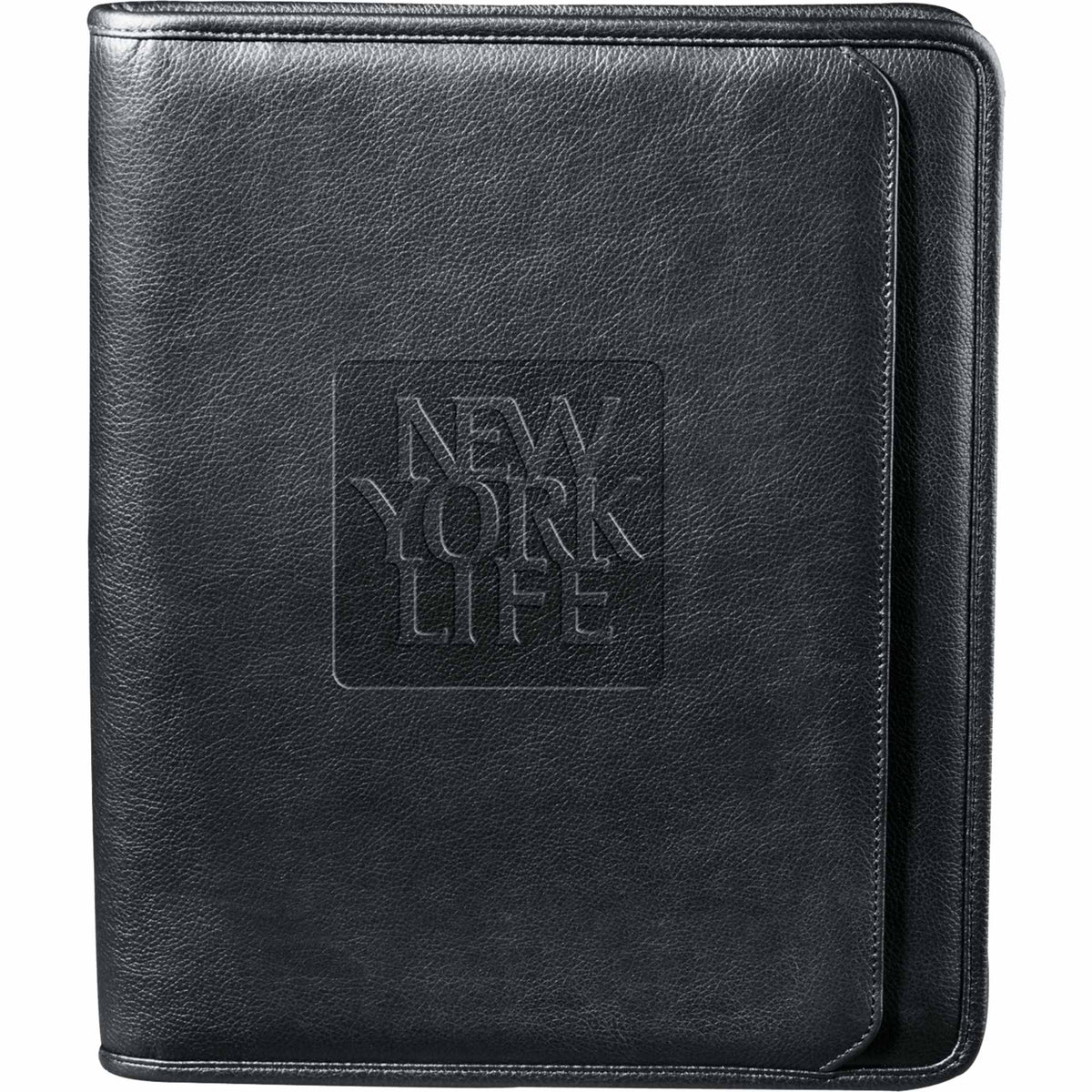 Manhattan Pebble Grain Leather Zippered Padfolio Debossing - Black - Front