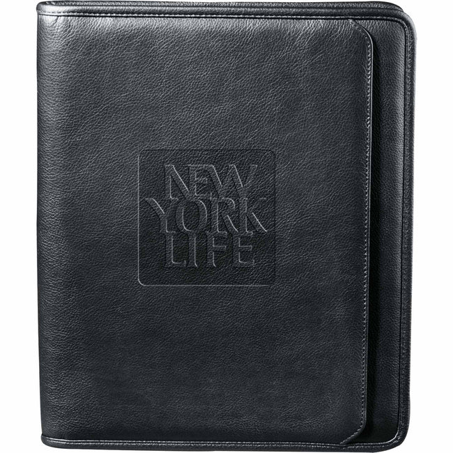 Manhattan Pebble Grain Leather Zippered Padfolio Debossing