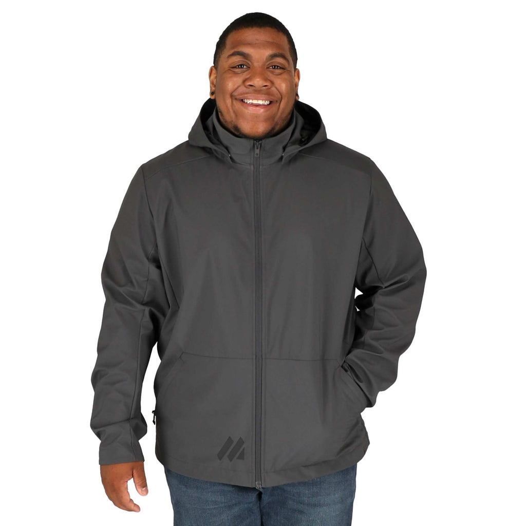 Manzano Recycled Stretch Softshell Jacket for Men Debossing - Grey Storm - On Model 4