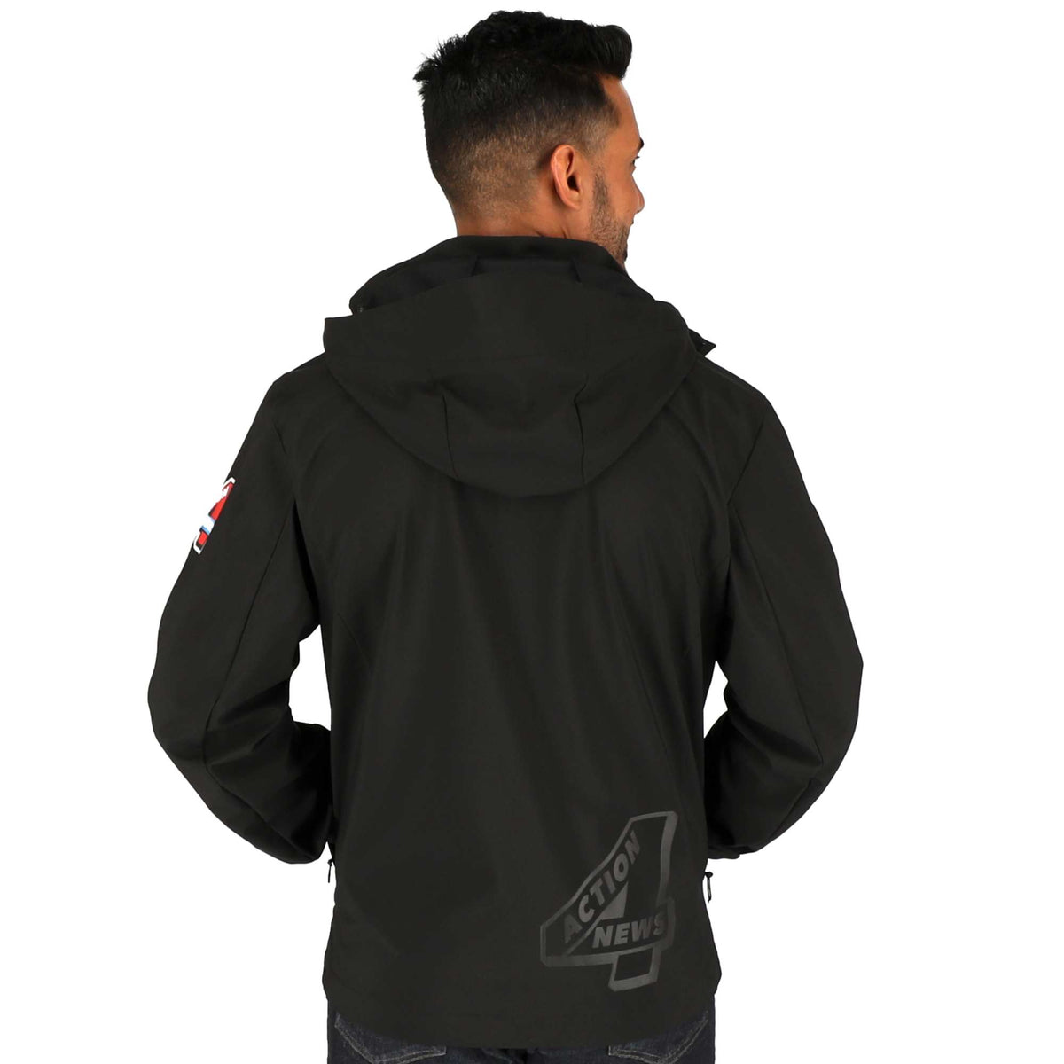Manzano Recycled Stretch Softshell Jacket for Men Laser Engraving - Black - On Model 2
