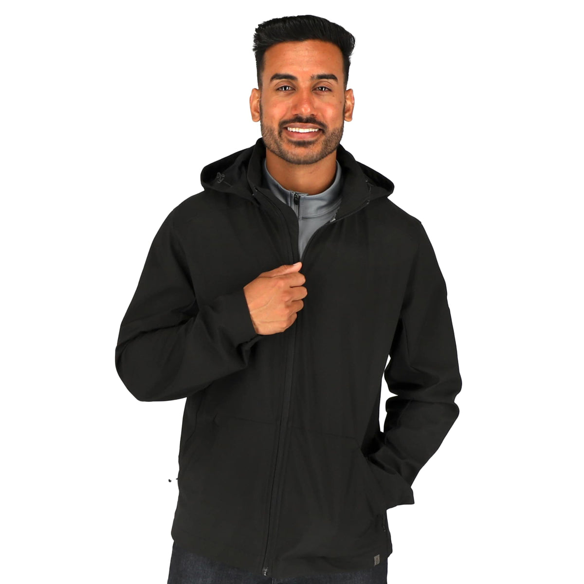 Manzano Recycled Stretch Softshell Jacket for Men Transfer - Black - On Model 7