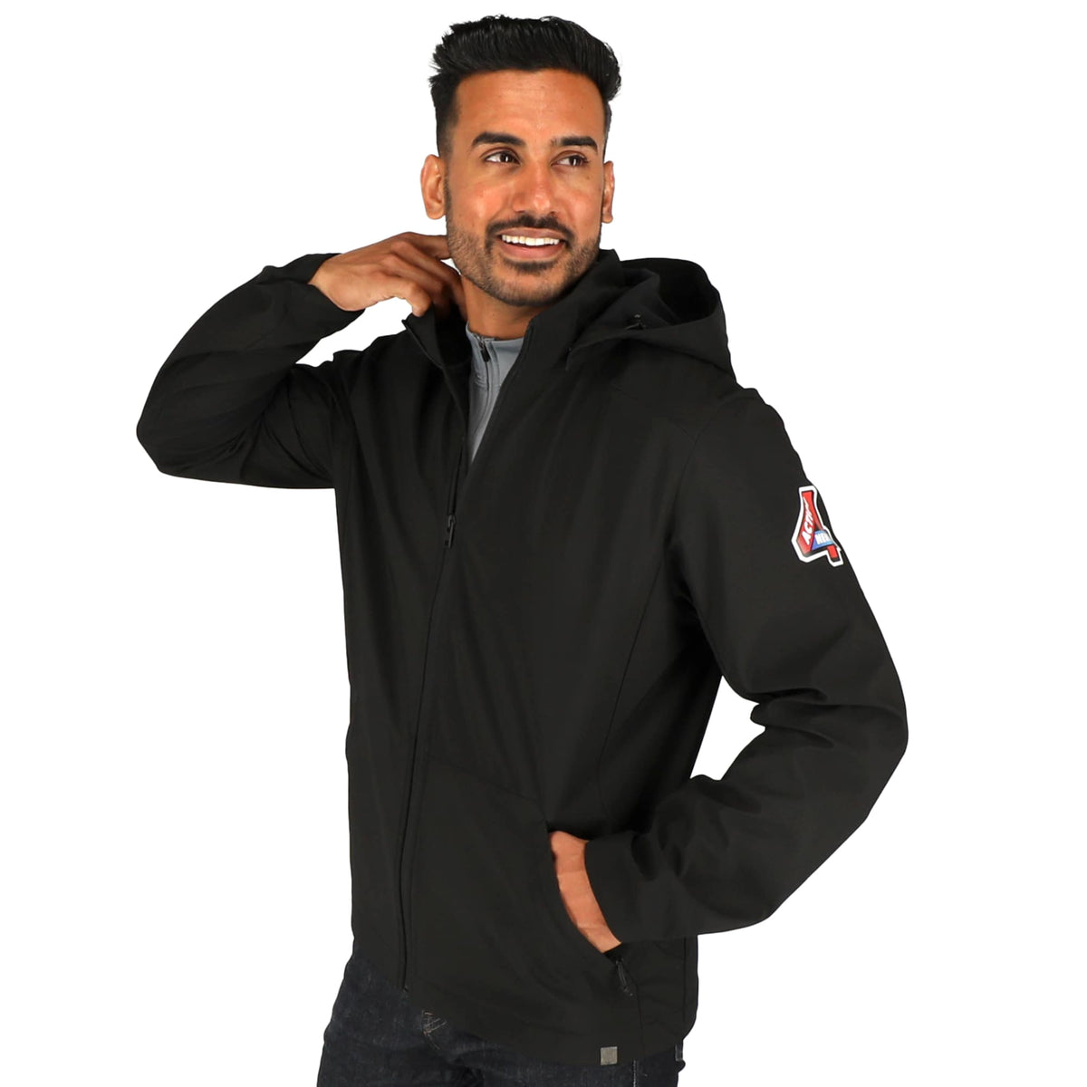 Manzano Recycled Stretch Softshell Jacket for Men Transfer - Black - On Model