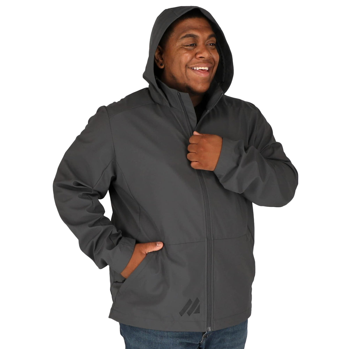 Manzano Recycled Stretch Softshell Jacket for Men Transfer - Grey Storm - On Model 2