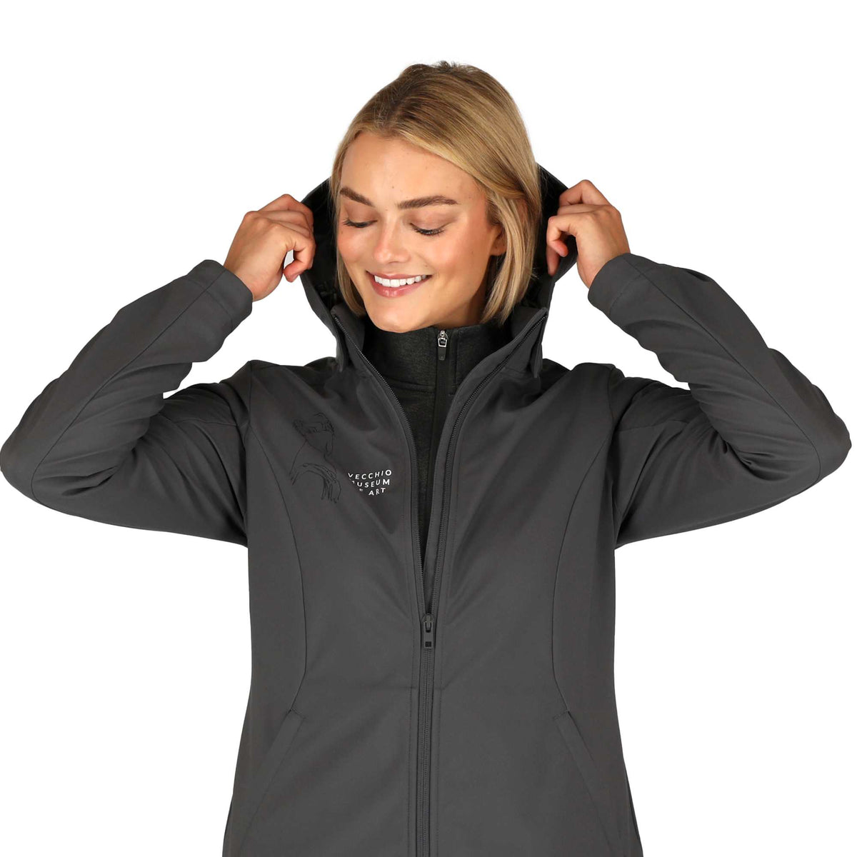 Manzano Recycled Stretch Softshell Jacket for Women Debossing - Grey Storm - On Model 3