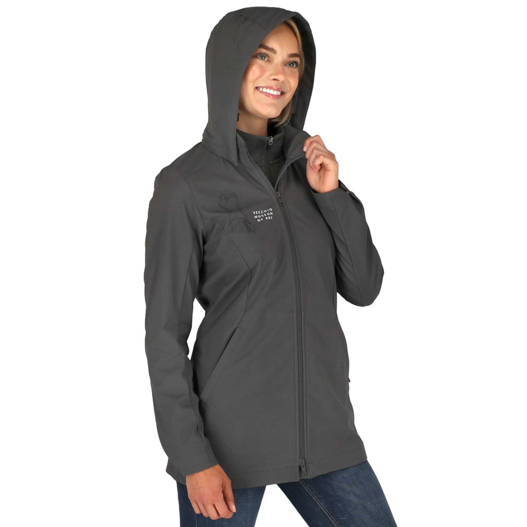 Manzano Recycled Stretch Softshell Jacket for Women Debossing - Grey Storm - On Model 5