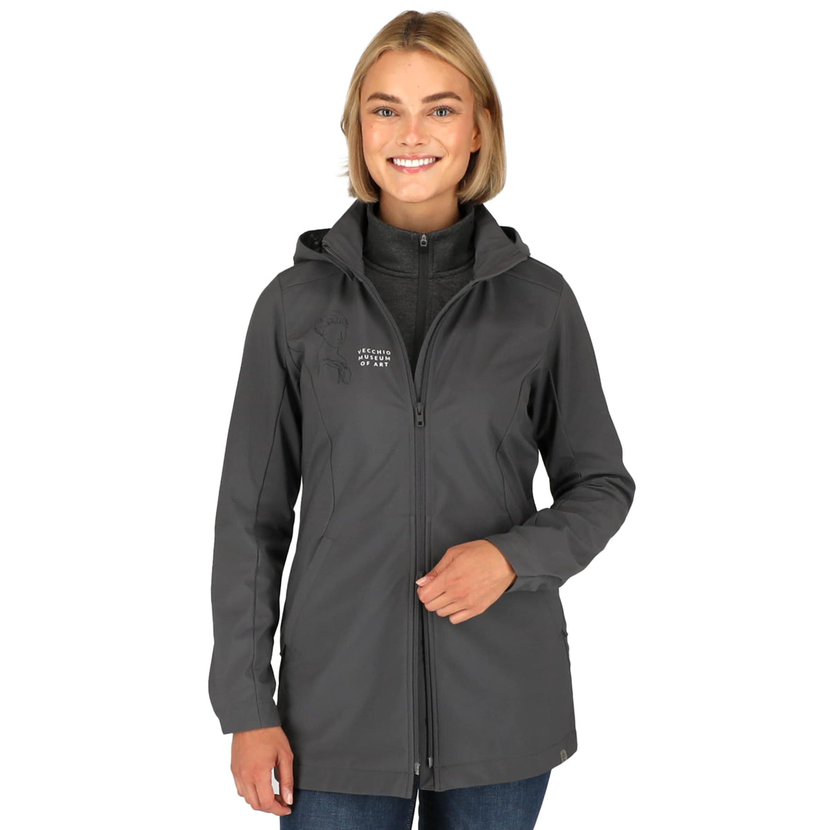 Manzano Recycled Stretch Softshell Jacket for Women Debossing - Grey Storm - On Model