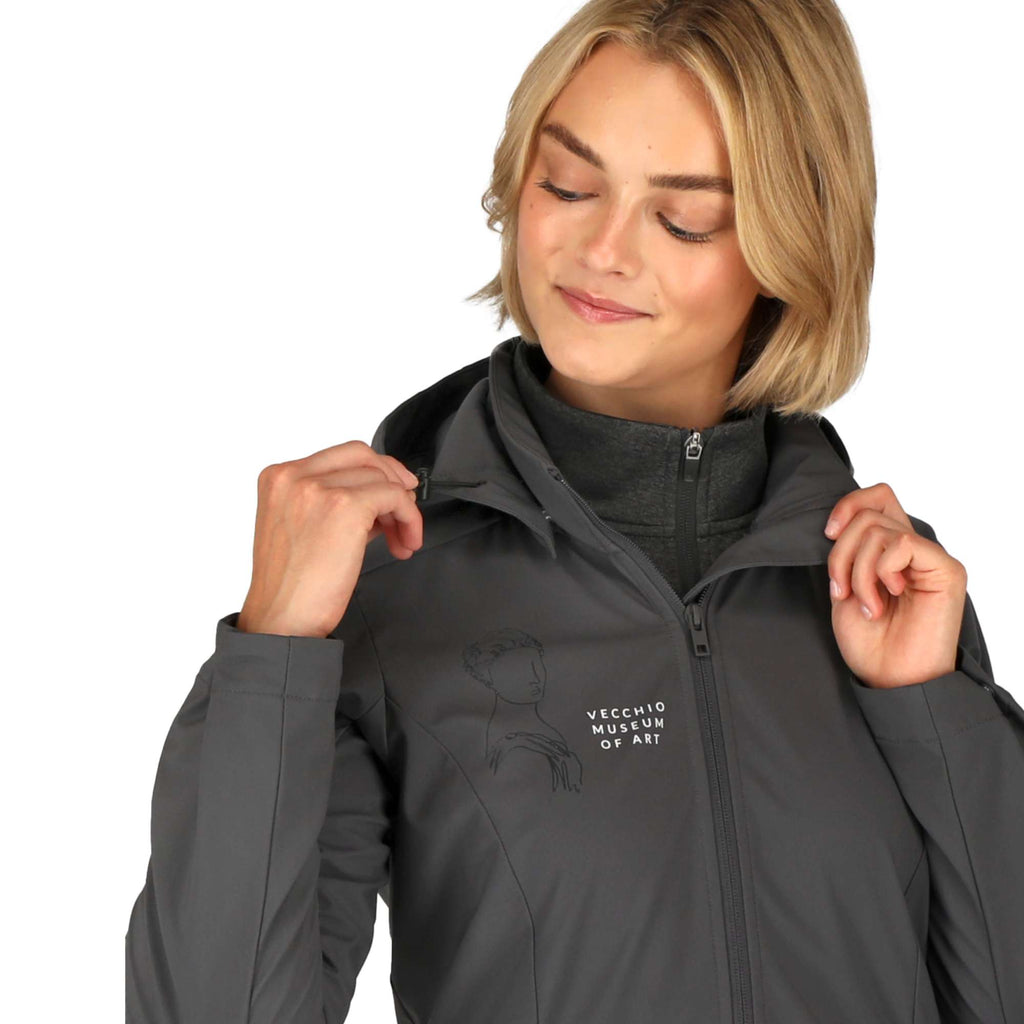 Manzano Recycled Stretch Softshell Jacket for Women Laser Engraving - Grey Storm - On Model 9