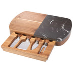 Marble and Acacia Cheese Board with Knife Drawer Laser Engraving - Natural - Front 2