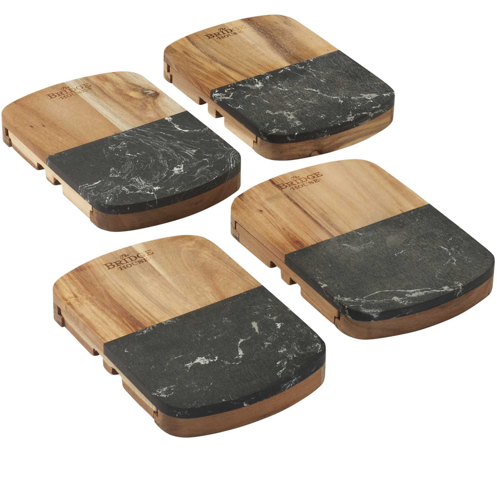 Marble and Acacia Cheese Board with Knife Drawer Laser Engraving - Natural - Left Angle