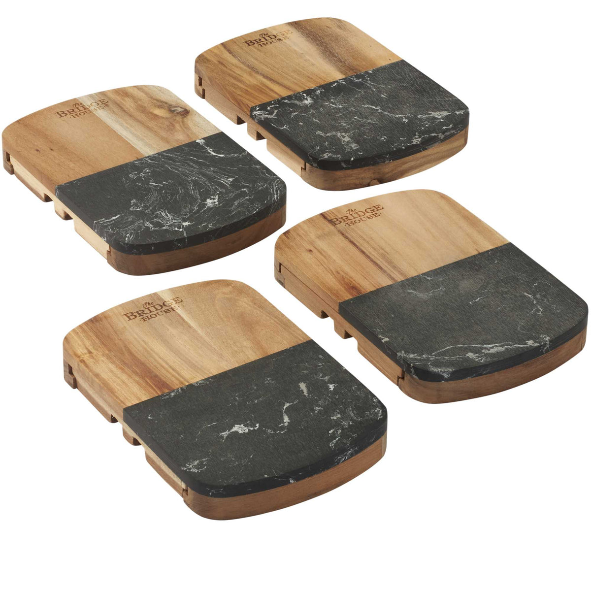 Marble and Acacia Cheese Board with Knife Drawer Laser Engraving - Natural - Left Angle