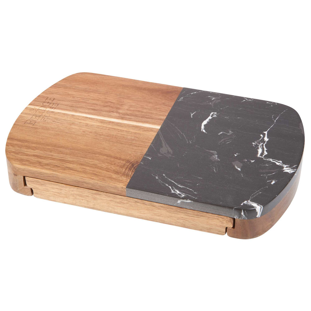 Marble and Acacia Cheese Board with Knife Drawer Laser Engraving - Natural - Photo 2