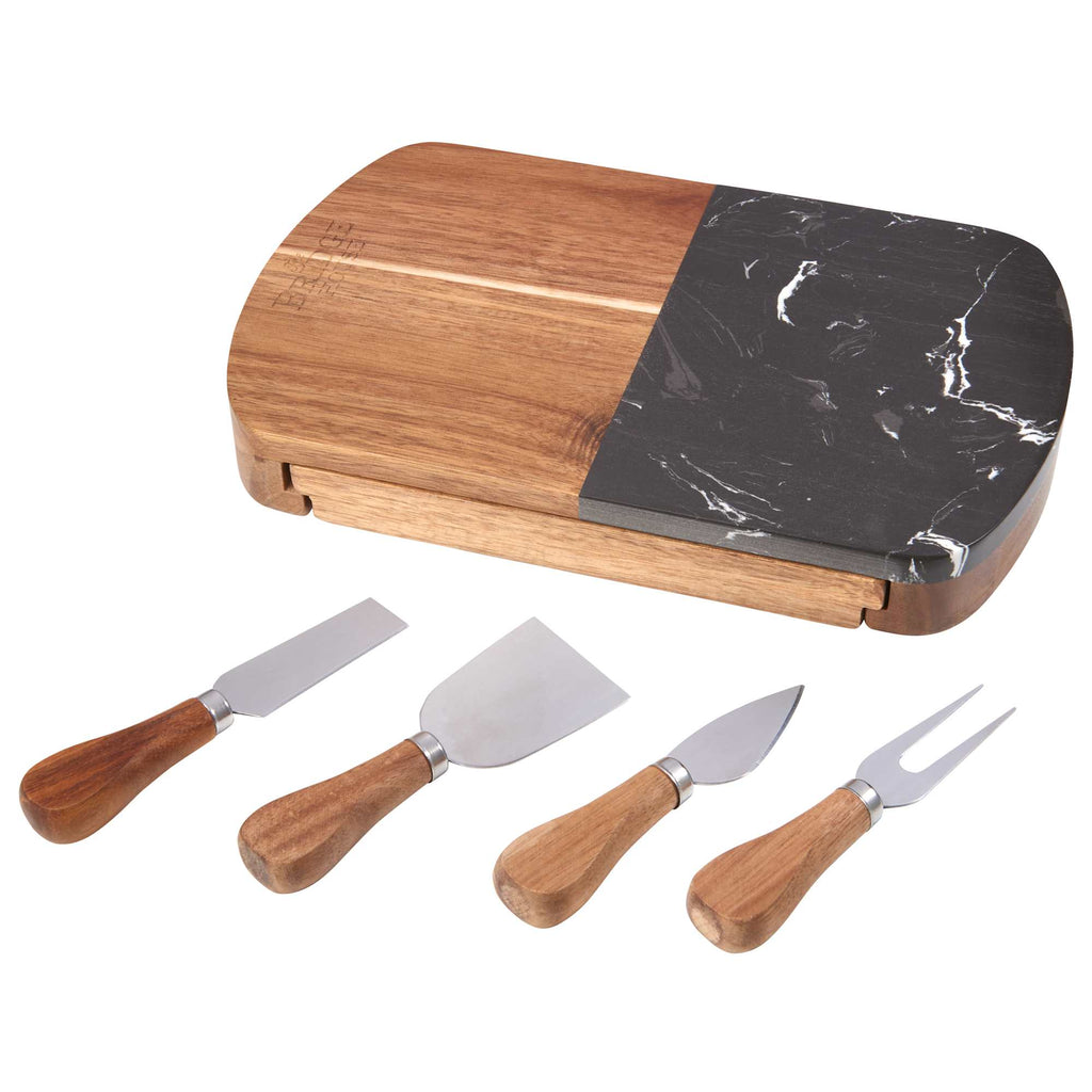 Marble and Acacia Cheese Board with Knife Drawer Laser Engraving - Natural - Photo