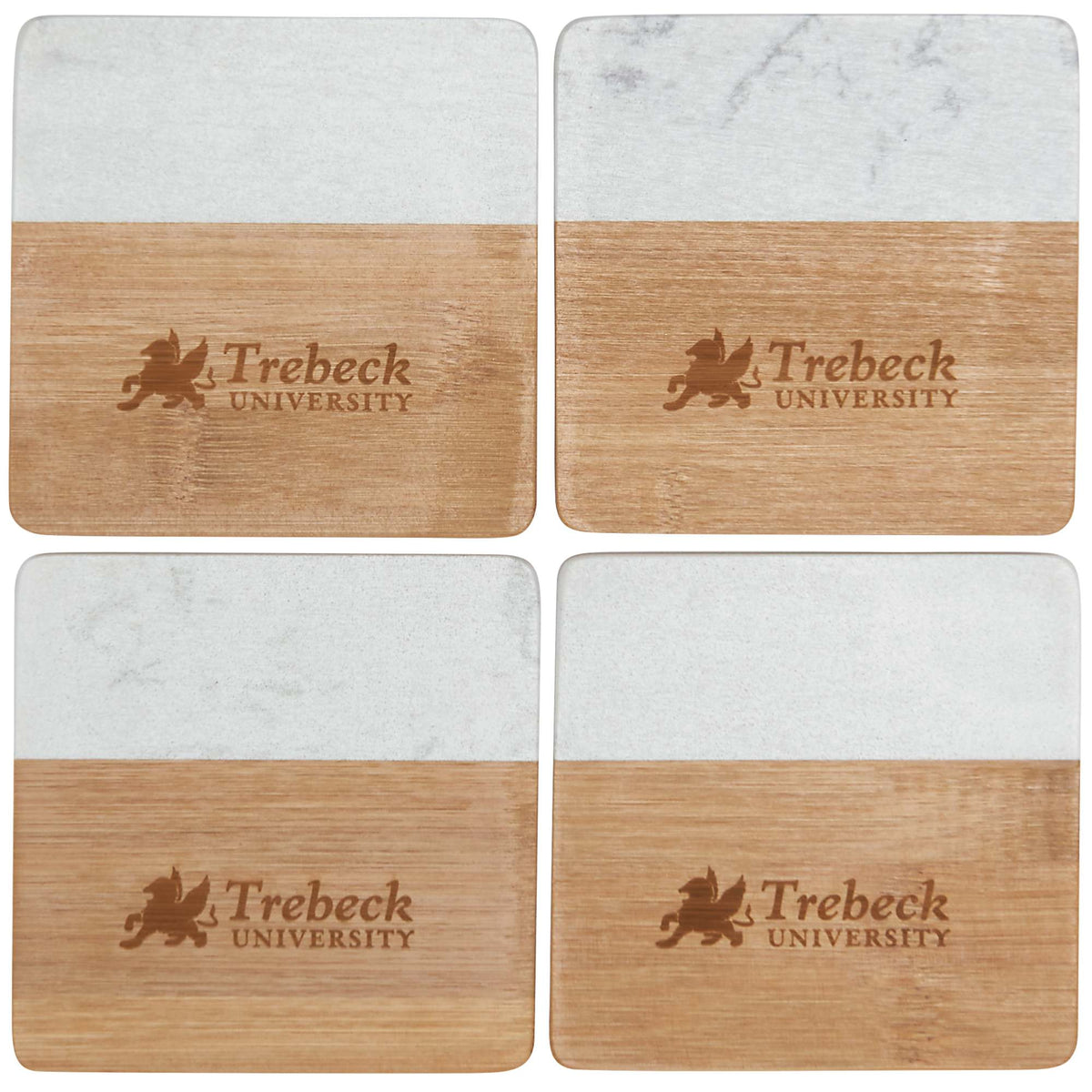 Marble and Bamboo Coasters, Set of 4 Laser Engraving - Natural/White - Front