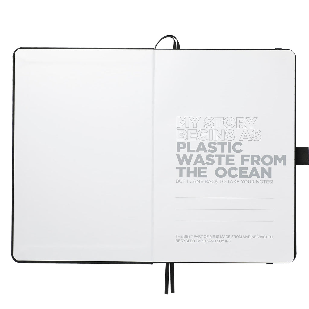 Marine Journal with Recycled Ocean Plastic Cover, 5.5 x 8.5 Inches Transfer - Black - Front 2