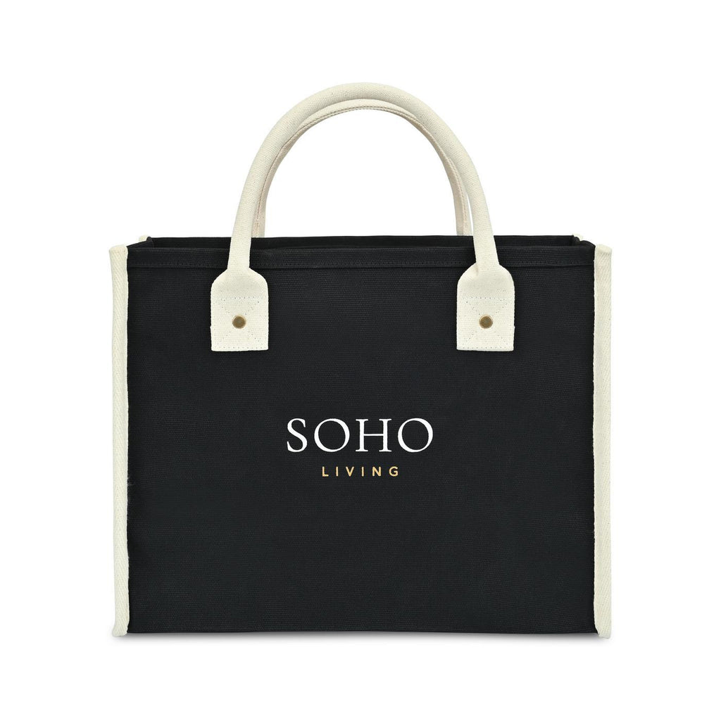 Market Street Cotton Canvas Tote with Brass Rivets Embroidery - Black - View 1