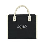 Market Street Cotton Canvas Tote with Brass Rivets Embroidery - Black - View 1
