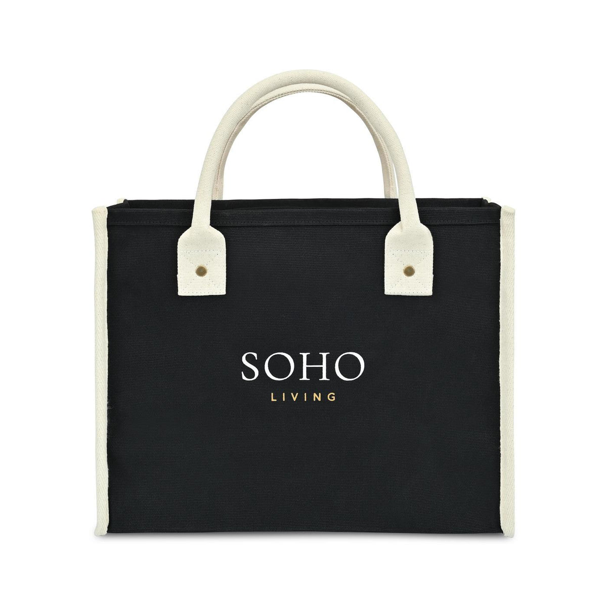 Market Street Cotton Canvas Tote with Brass Rivets Embroidery - Black - View 1