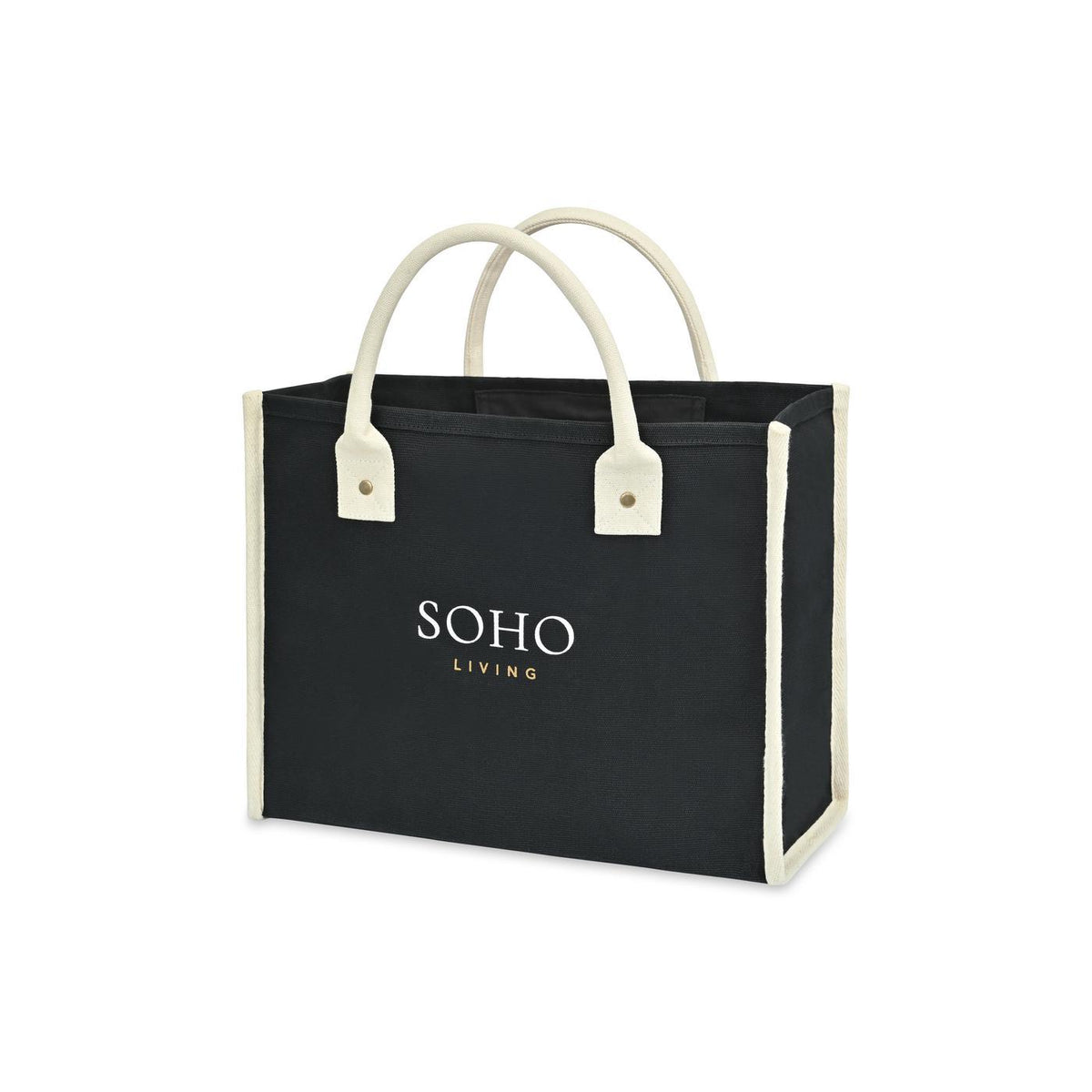 Market Street Cotton Canvas Tote with Brass Rivets Embroidery - Black - View 2