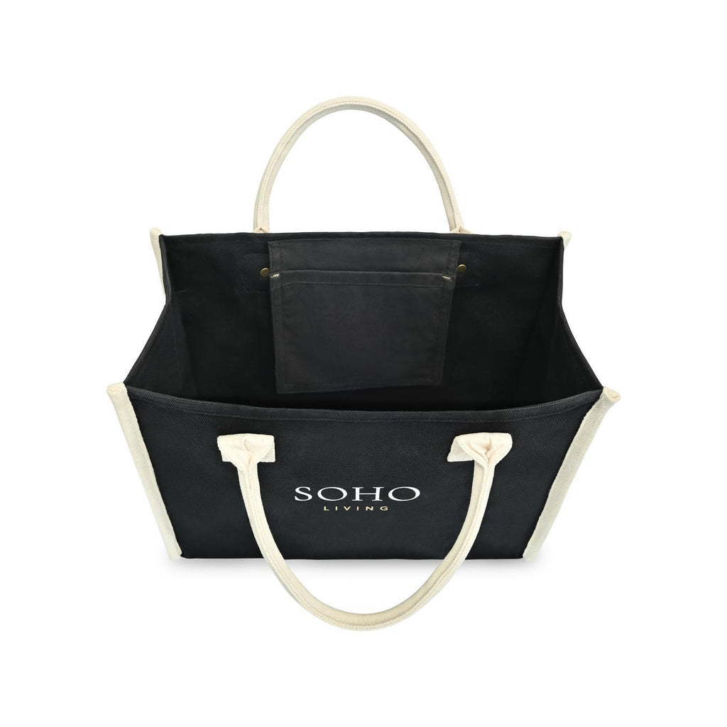 Market Street Cotton Canvas Tote with Brass Rivets Embroidery - Black - View 3