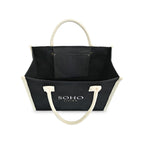 Market Street Cotton Canvas Tote with Brass Rivets Embroidery - Black - View 3