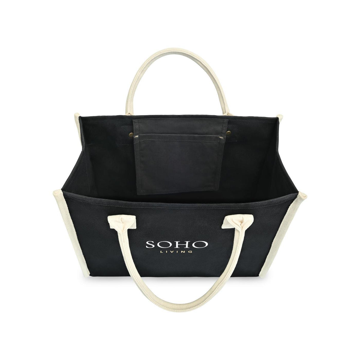 Market Street Cotton Canvas Tote with Brass Rivets Embroidery - Black - View 3