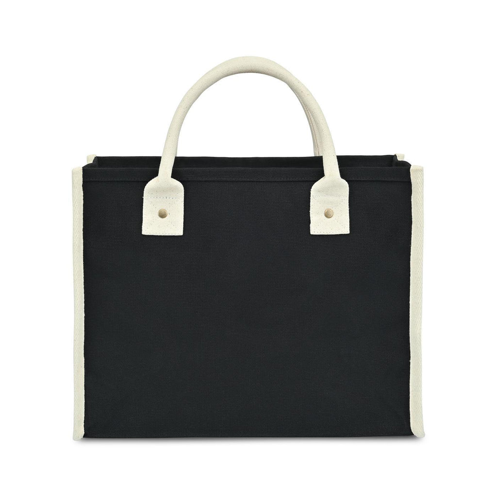 Market Street Cotton Canvas Tote with Brass Rivets Embroidery - Black - View 4
