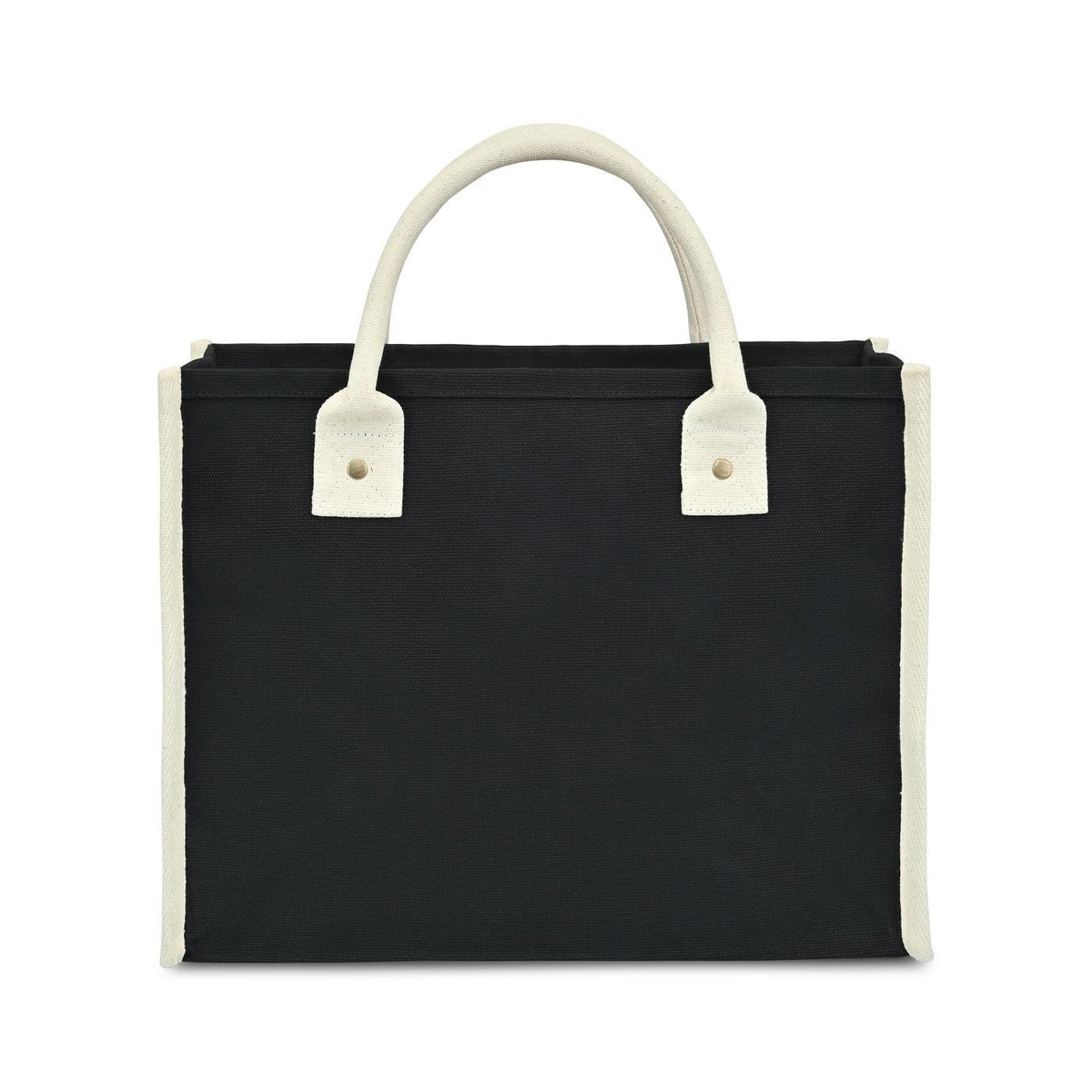 Market Street Cotton Canvas Tote with Brass Rivets Embroidery - Black - View 4
