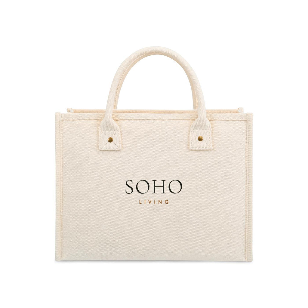 Market Street Cotton Canvas Tote with Brass Rivets Embroidery - Natural - View 1