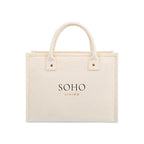 Market Street Cotton Canvas Tote with Brass Rivets Embroidery - Natural - View 1