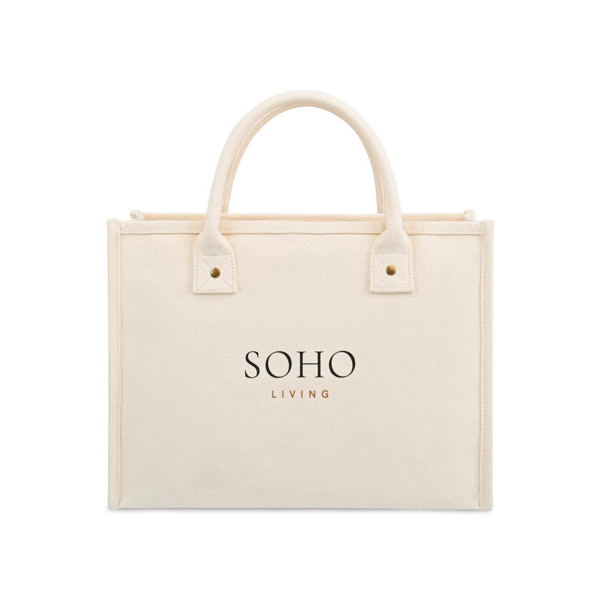 Market Street Cotton Canvas Tote with Brass Rivets Embroidery - Natural - View 1