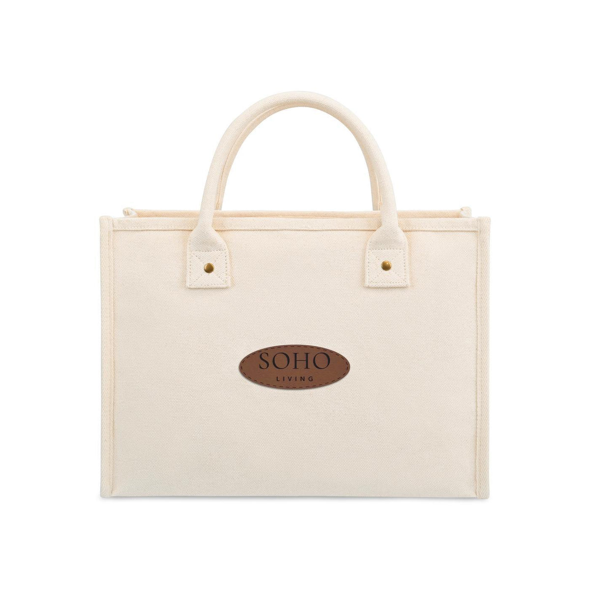 Market Street Cotton Canvas Tote with Brass Rivets Embroidery - Natural - View 2