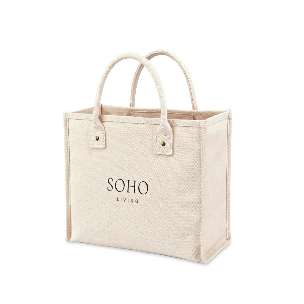 Market Street Cotton Canvas Tote with Brass Rivets Embroidery - Natural - View 3