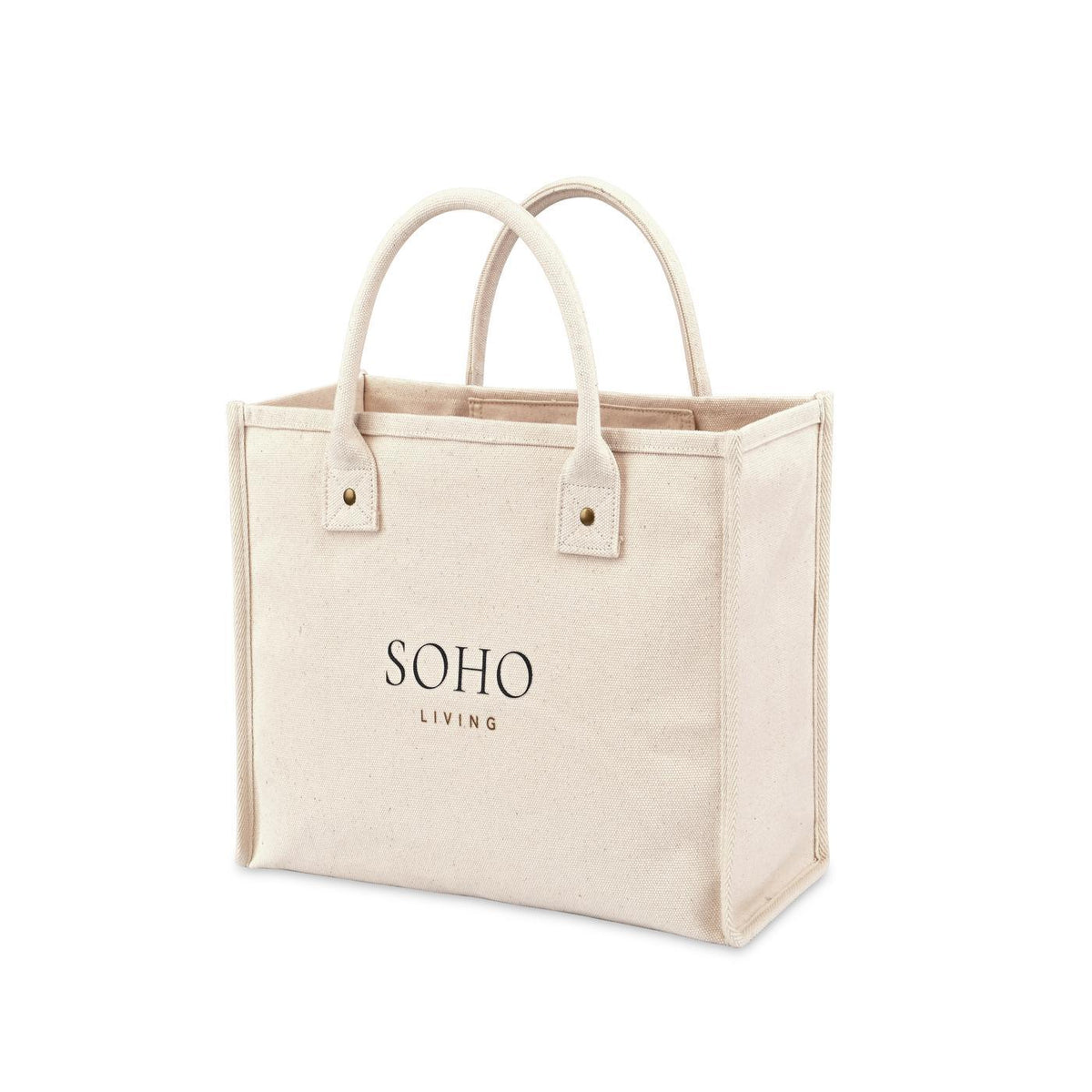 Market Street Cotton Canvas Tote with Brass Rivets Embroidery - Natural - View 3