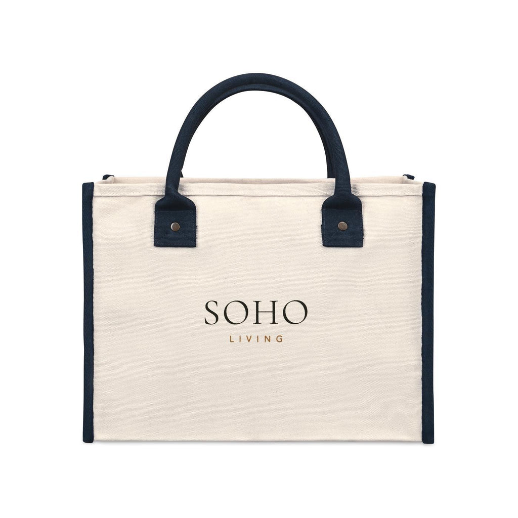 Market Street Cotton Canvas Tote with Brass Rivets Embroidery - Navy - View 1