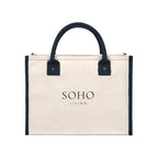 Market Street Cotton Canvas Tote with Brass Rivets Embroidery - Navy - View 1