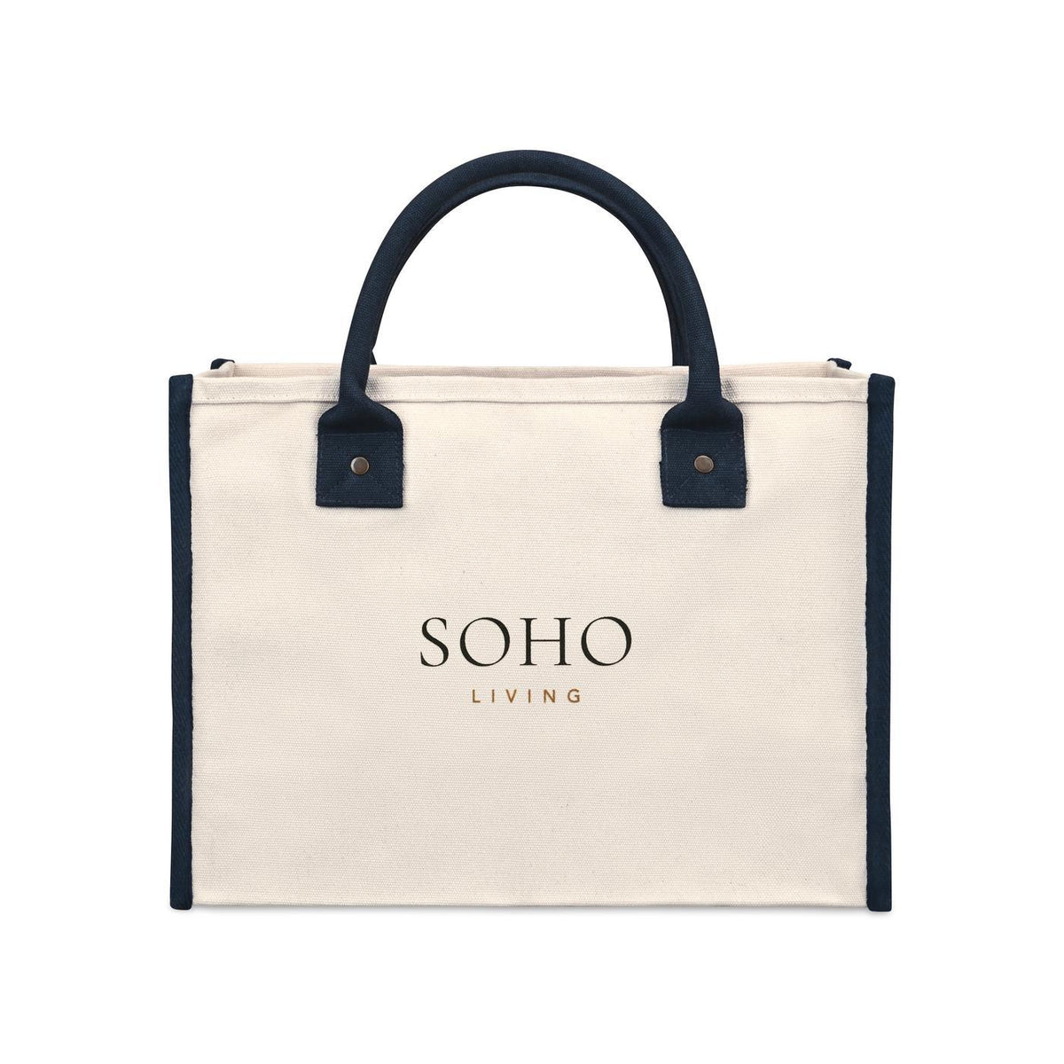 Market Street Cotton Canvas Tote with Brass Rivets Embroidery - Navy - View 1